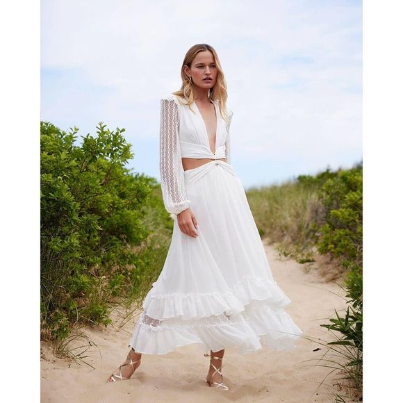 PatBo PLUNGE LACE SLEEVE MAXI DRESS white small - Picture 3 of 12